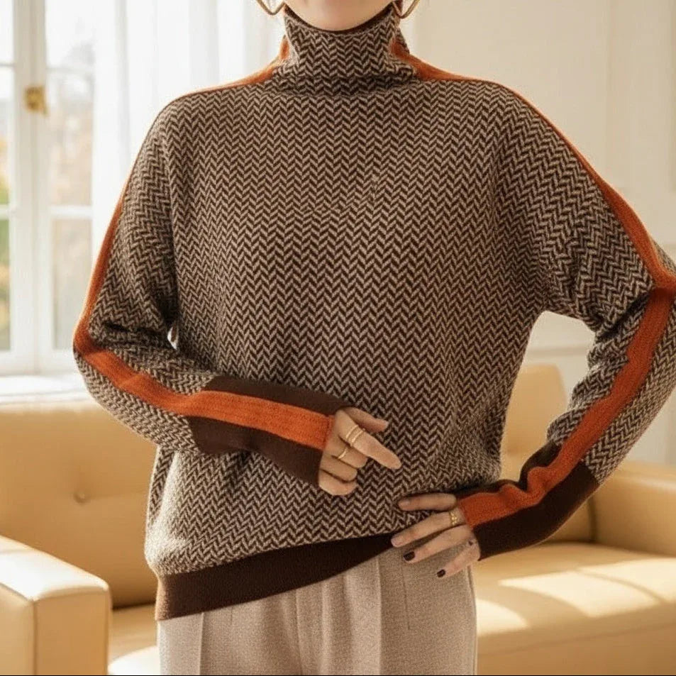 Eleanor | Herringbone Luxe Turtleneck - MABEL LONDON