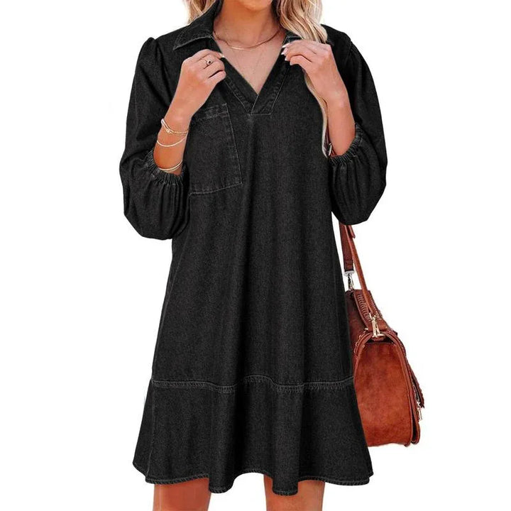 GEMMA™ – Classic Soft Washed Denim Puff Sleeve Dress - MABEL LONDON