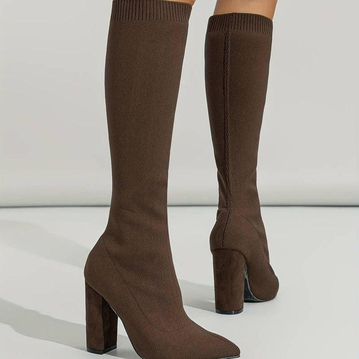 OLIVIA | WOMEN'S KNITTED SOCK BOOTS WITH BLOCK HEEL - MABEL LONDON