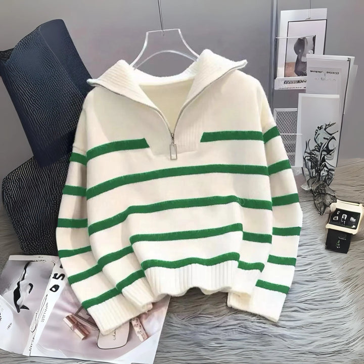 NEVAEH™ - Chic Striped Long Sleeve Collared Top - MABEL LONDON