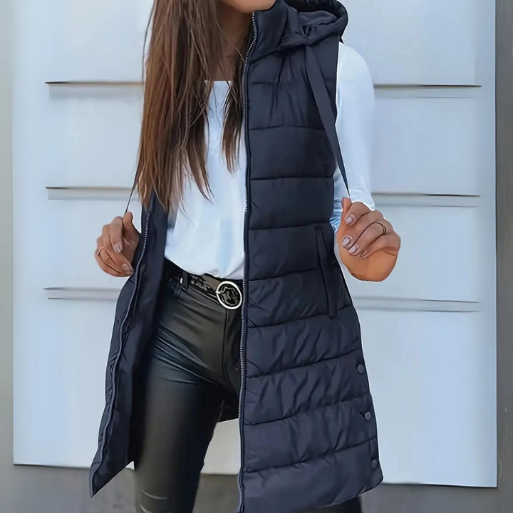 RAIN™ - Casual Sleeveless Hood Long Puffer Vest - MABEL LONDON