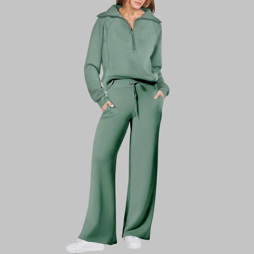 UDAY™ - Comfy Half Zip Sweatshirt and Wide Leg Pants Set - MABEL LONDON