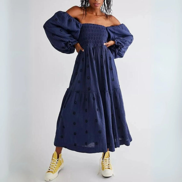 MOIRA™ - Comfy Floral Lantern Sleeve Square Neck Maxi Dress - MABEL LONDON