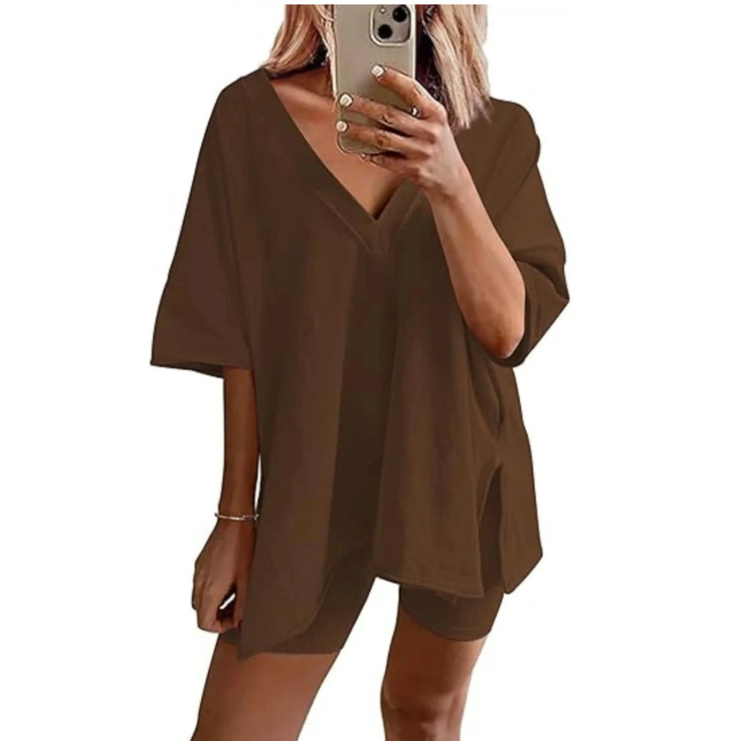 RAMLYN™ – Casual Oversized V-Neck and Short Set - MABEL LONDON