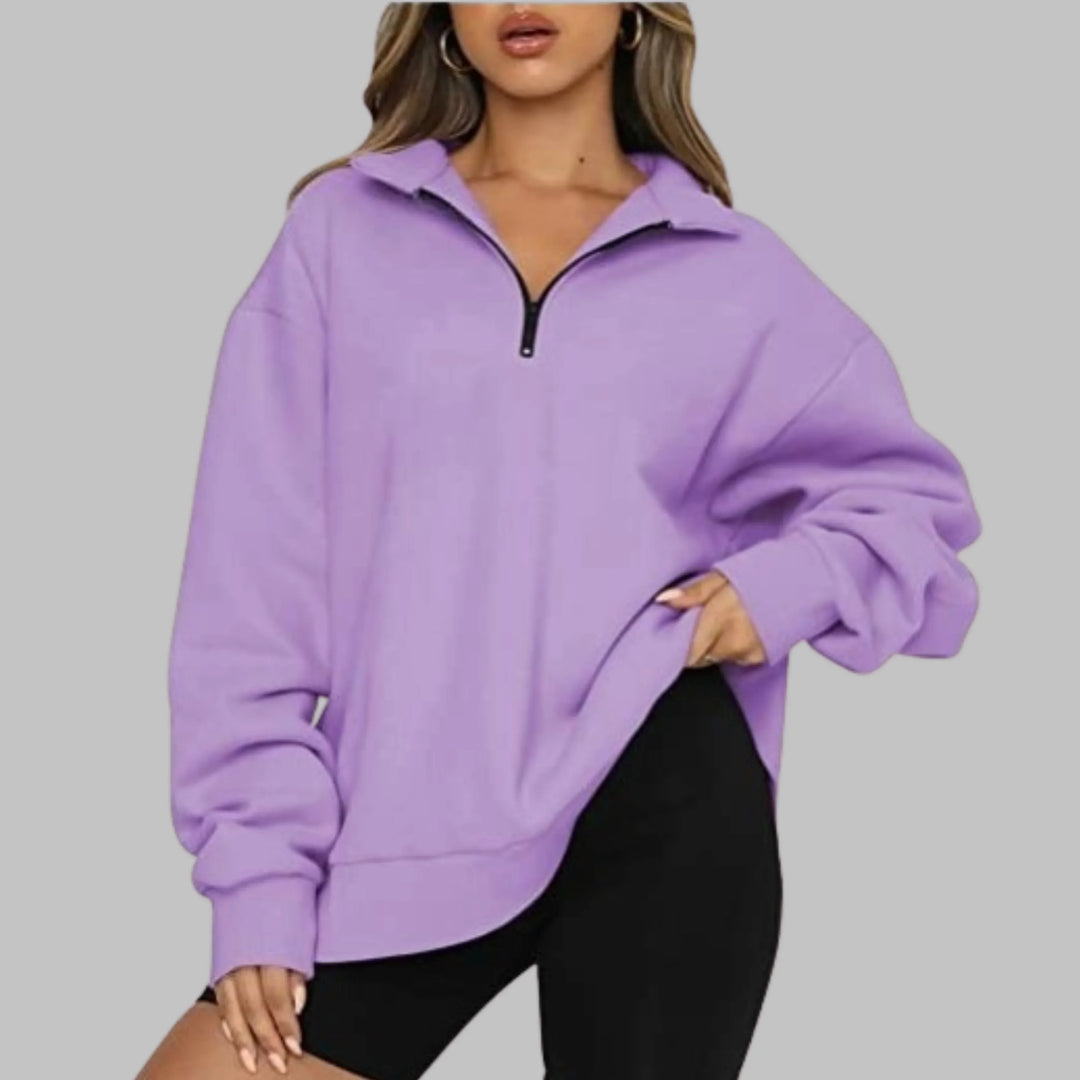 TENLEY™ - Casual Oversized Half Zip Long Sleeve Sweatshirt - MABEL LONDON