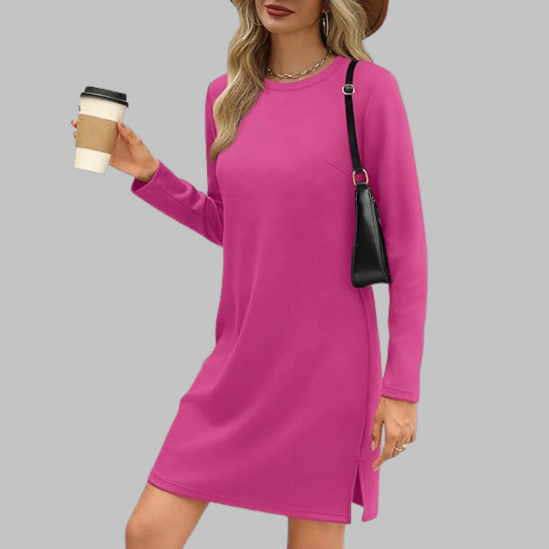 TATLO™ - Casual Long Sleeve Round Neck Mini Dress - MABEL LONDON