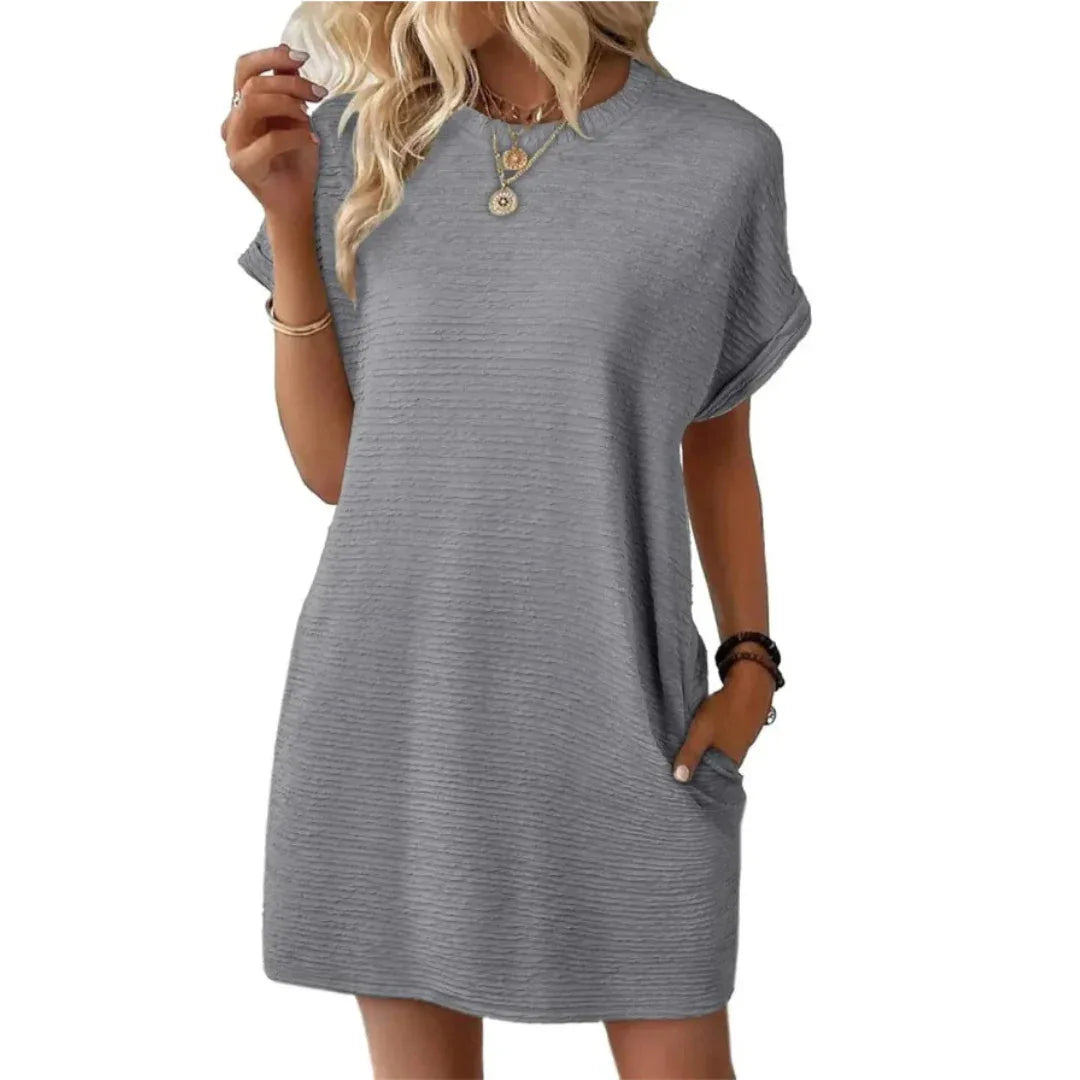 EVASHA™ – Casual Minimalist Round Neck Summer Dress - MABEL LONDON