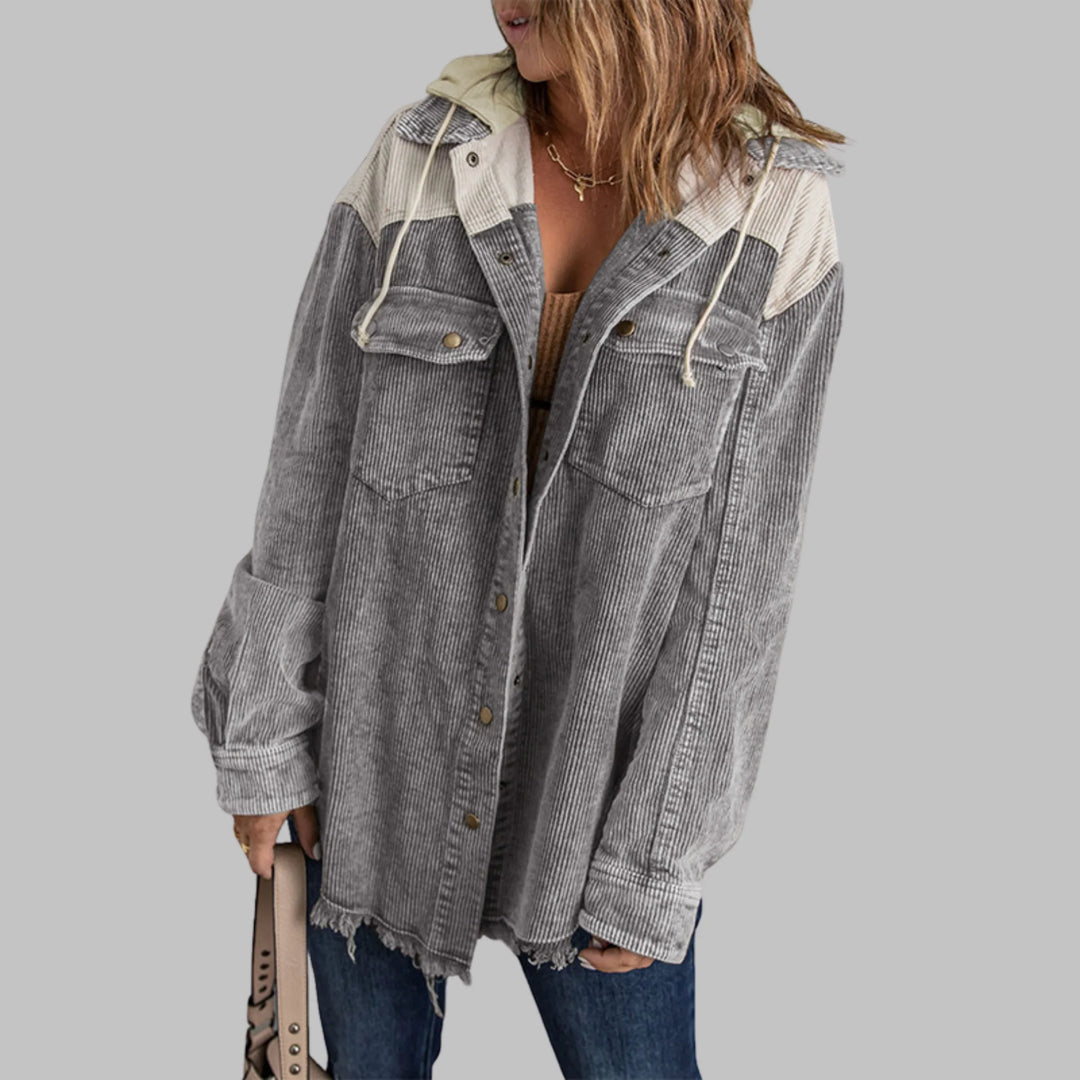 DABRINA™ - Classic Button Down Long Sleeve Hooded Jacket - MABEL LONDON