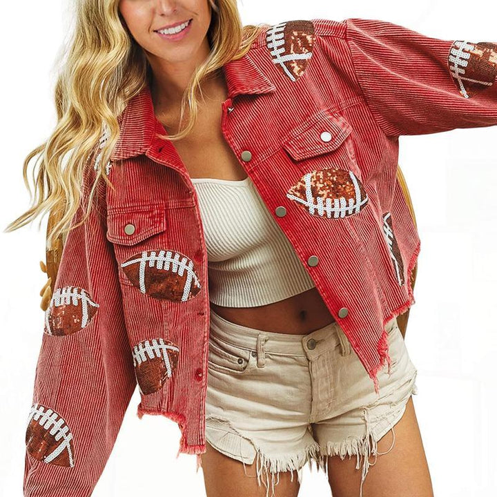 NERISSA™ - Chic Cropped Oversized Button Down Football Jacket - MABEL LONDON