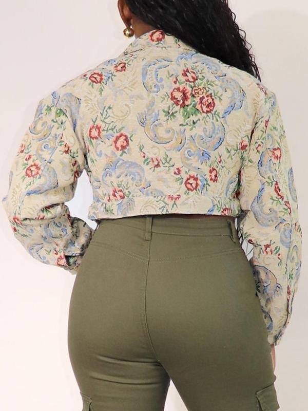 SIDA™ - Chic Floral Print Crop Long Sleeve Jacket - MABEL LONDON
