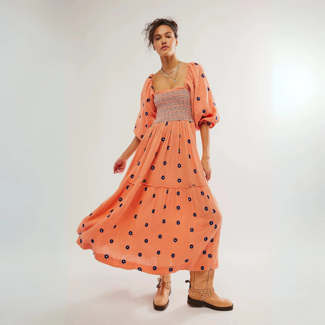 MOIRA™ - Comfy Floral Lantern Sleeve Square Neck Maxi Dress - MABEL LONDON