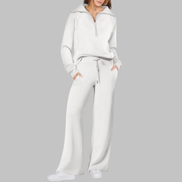 UDAY™ - Comfy Half Zip Sweatshirt and Wide Leg Pants Set - MABEL LONDON