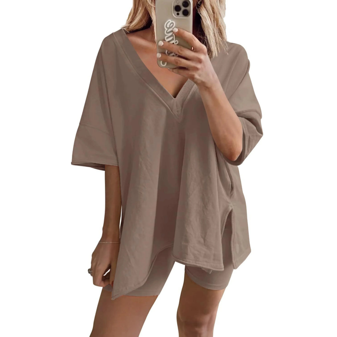 RAMLYN™ – Casual Oversized V-Neck and Short Set - MABEL LONDON