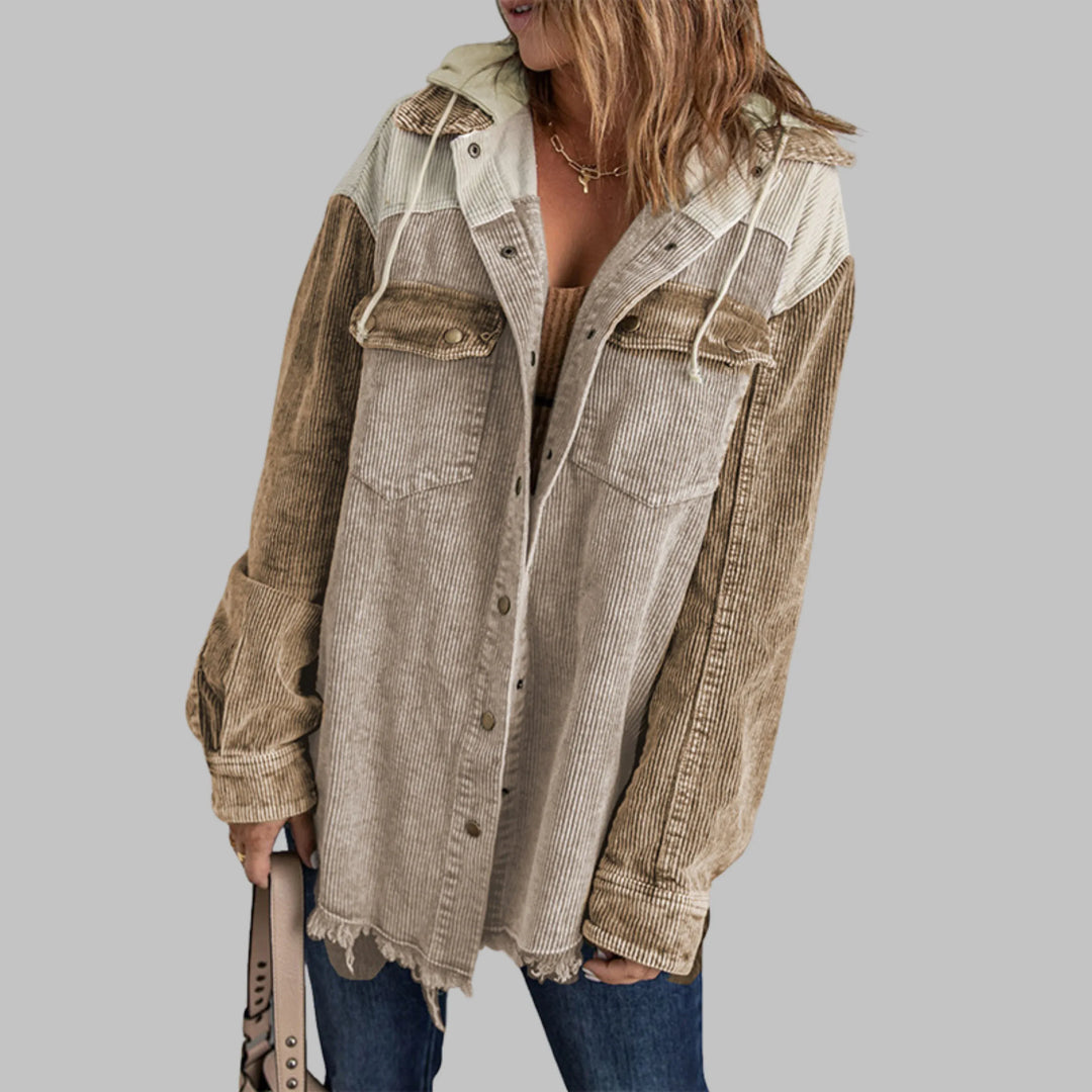 DABRINA™ - Classic Button Down Long Sleeve Hooded Jacket - MABEL LONDON