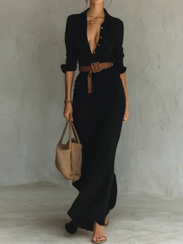 Una | Lapel-Wrap Maxi Dress - MABEL LONDON