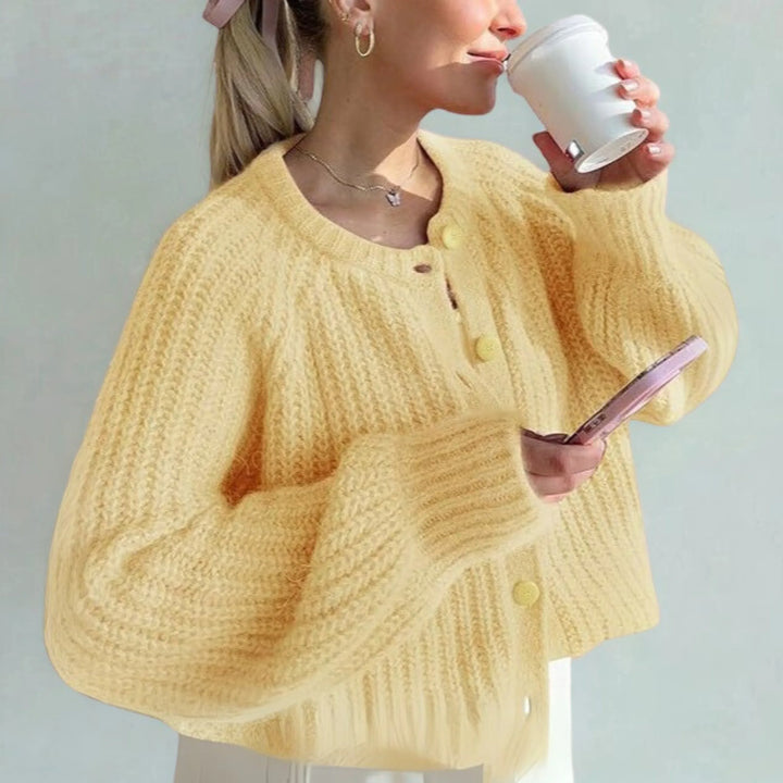 ELOWEN™ - Comfy Plain Button Down Long Sleeve Round Neck Cardigan - MABEL LONDON