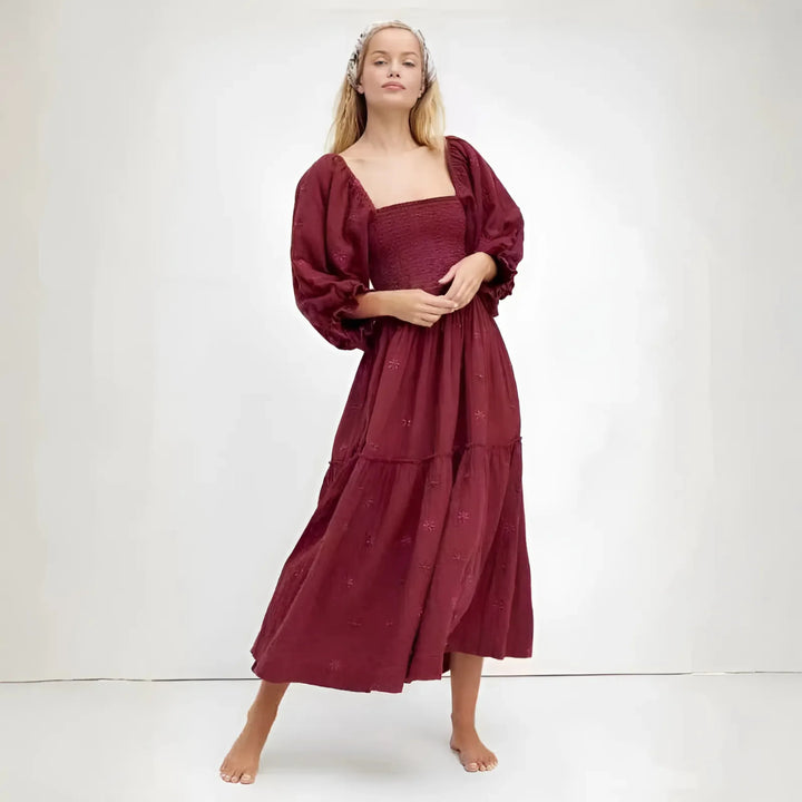 MOIRA™ - Comfy Floral Lantern Sleeve Square Neck Maxi Dress - MABEL LONDON