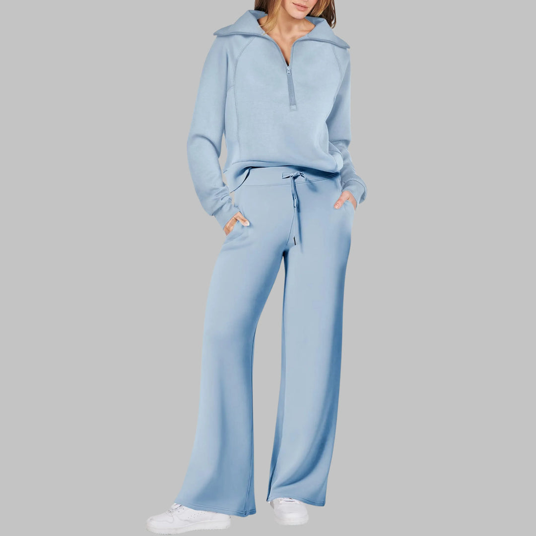 UDAY™ - Comfy Half Zip Sweatshirt and Wide Leg Pants Set - MABEL LONDON