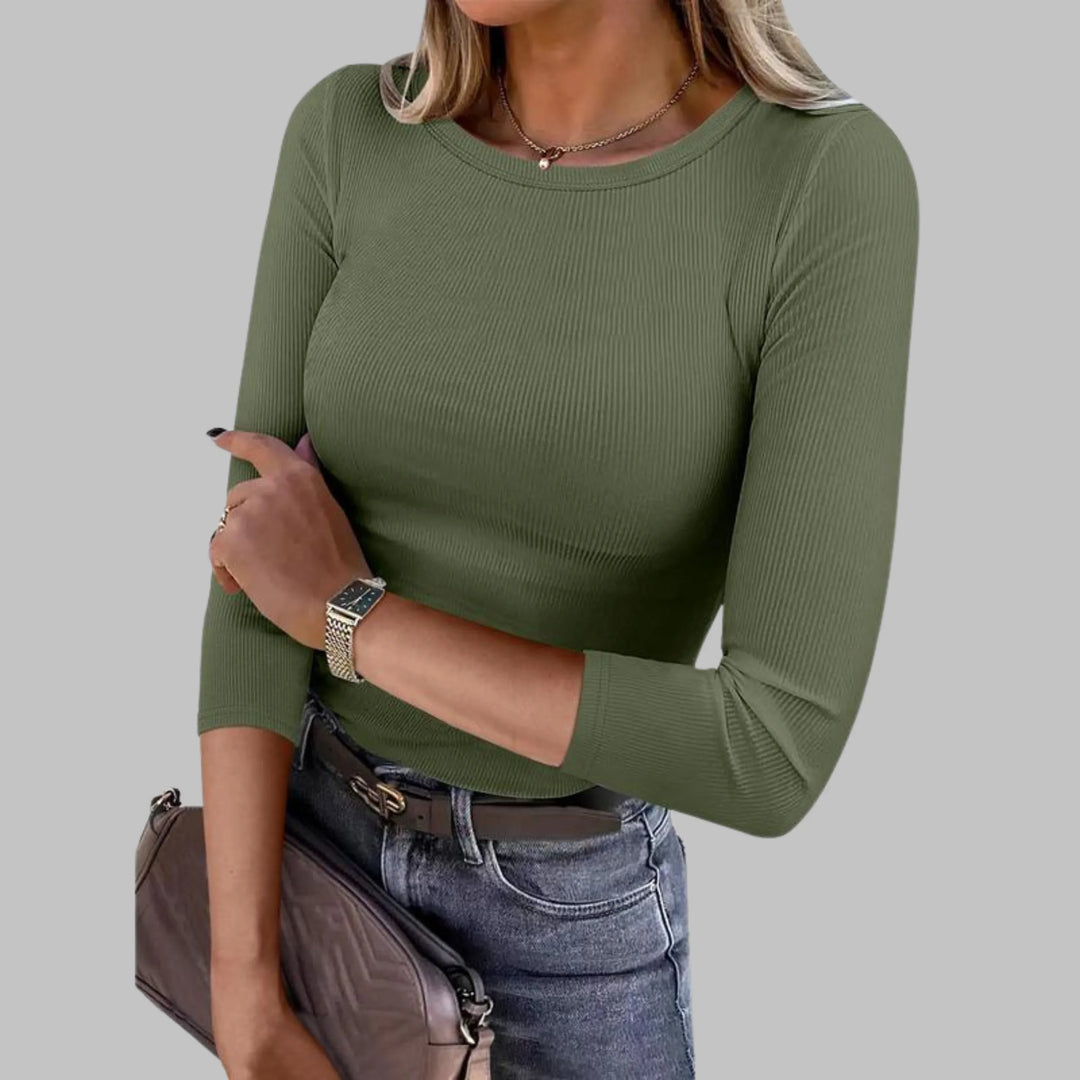 DAVINA™ - Casual Plain Crewneck Slim-Fit Top - MABEL LONDON