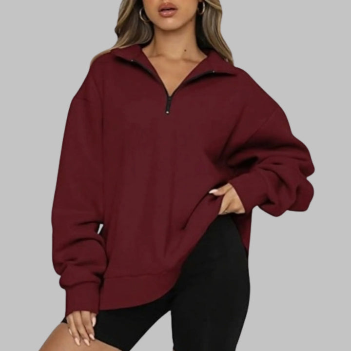 TENLEY™ - Casual Oversized Half Zip Long Sleeve Sweatshirt - MABEL LONDON