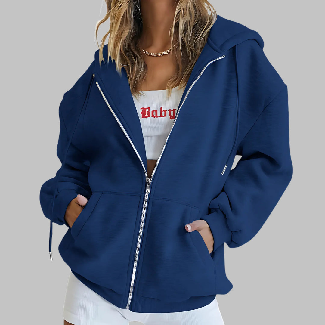 DARA™ - Classic Zip Up Oversized Hooded Jacket - MABEL LONDON