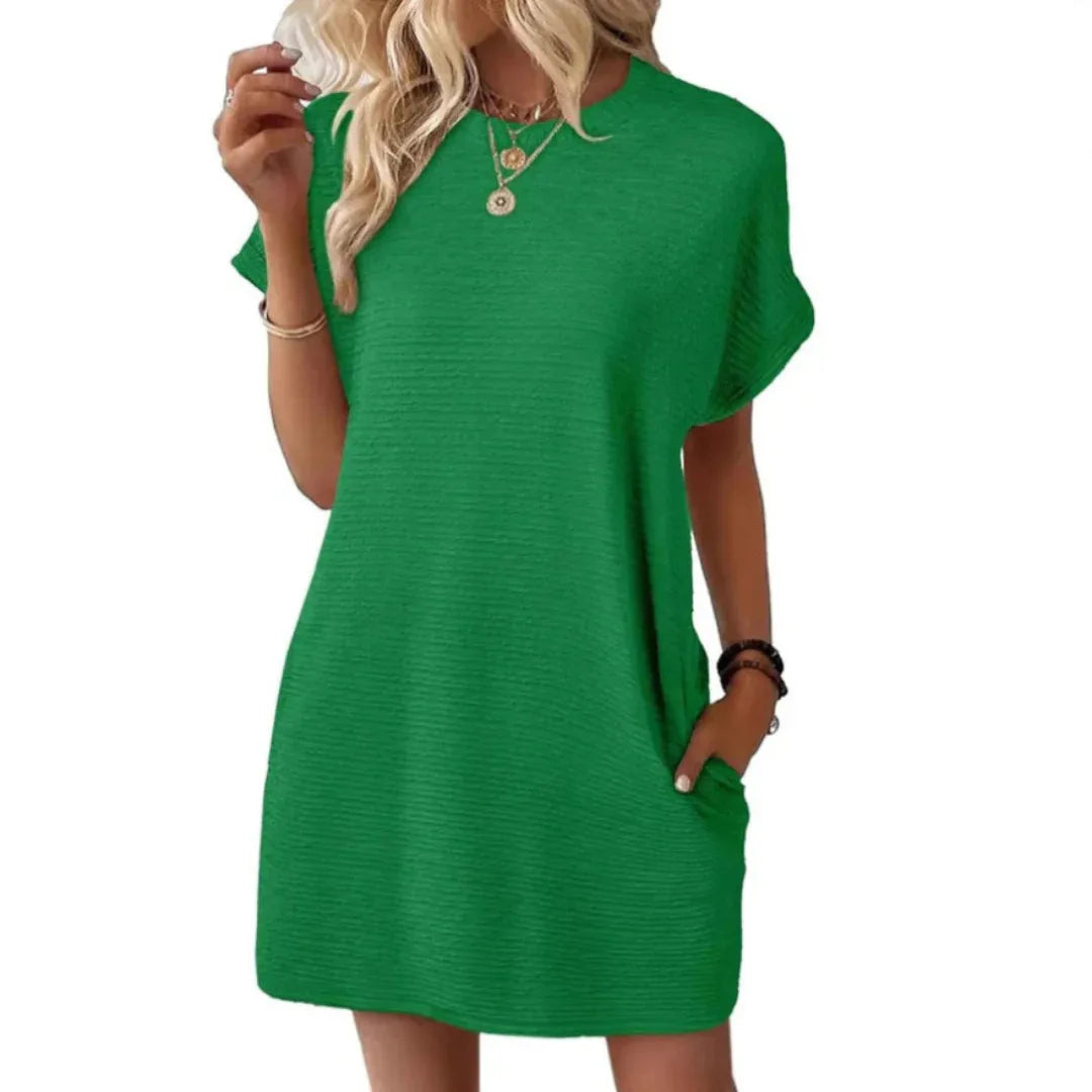 EVASHA™ – Casual Minimalist Round Neck Summer Dress - MABEL LONDON