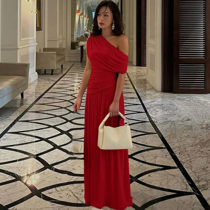 TALIA™ - Elegant One Shoulder Evening Maxi Dress - MABEL LONDON