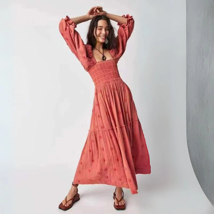 MOIRA™ - Comfy Floral Lantern Sleeve Square Neck Maxi Dress - MABEL LONDON