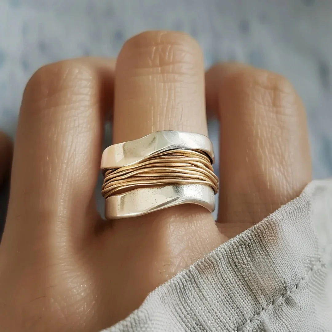 Silver Golden Threads Ring - MABEL LONDON