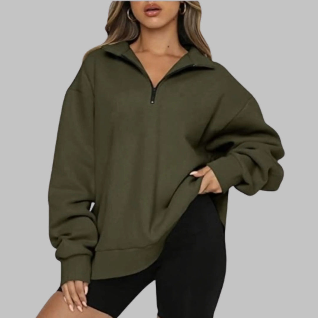 TENLEY™ - Casual Oversized Half Zip Long Sleeve Sweatshirt - MABEL LONDON