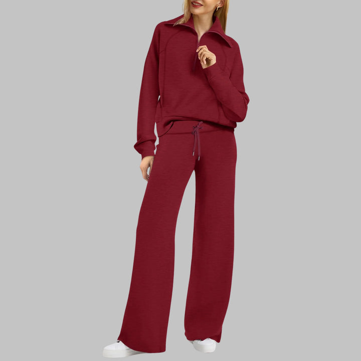 UDAY™ - Comfy Half Zip Sweatshirt and Wide Leg Pants Set - MABEL LONDON