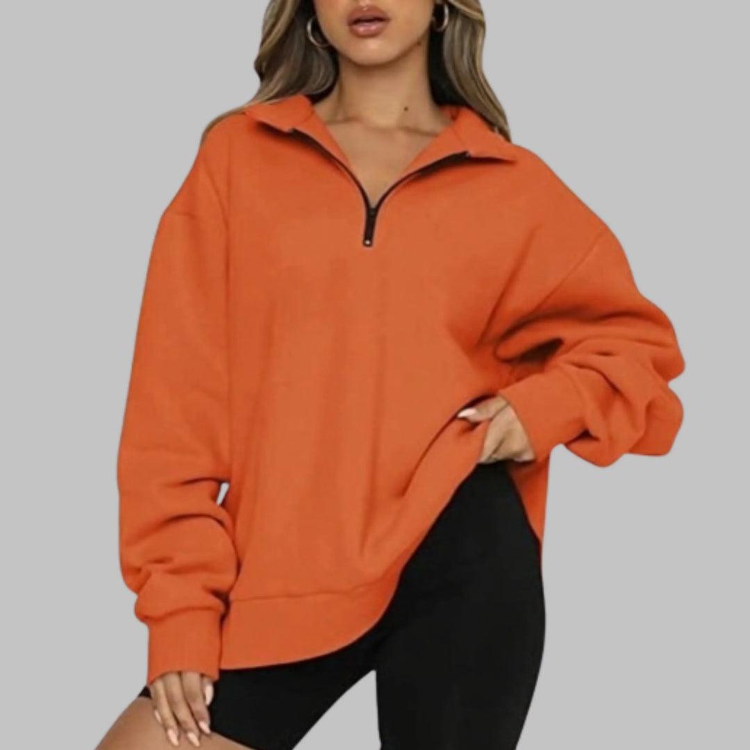 TENLEY™ - Casual Oversized Half Zip Long Sleeve Sweatshirt - MABEL LONDON