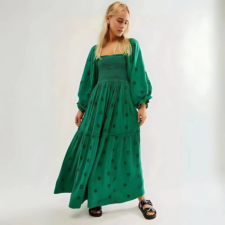 MOIRA™ - Comfy Floral Lantern Sleeve Square Neck Maxi Dress - MABEL LONDON