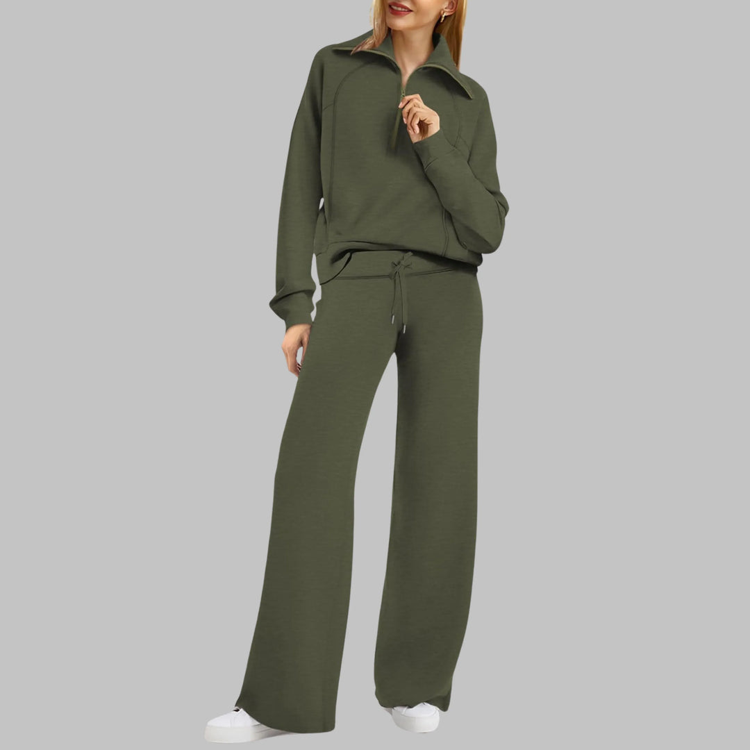 UDAY™ - Comfy Half Zip Sweatshirt and Wide Leg Pants Set - MABEL LONDON