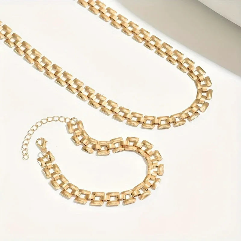 Square Buckle Necklace & Bracelet Set - MABEL LONDON