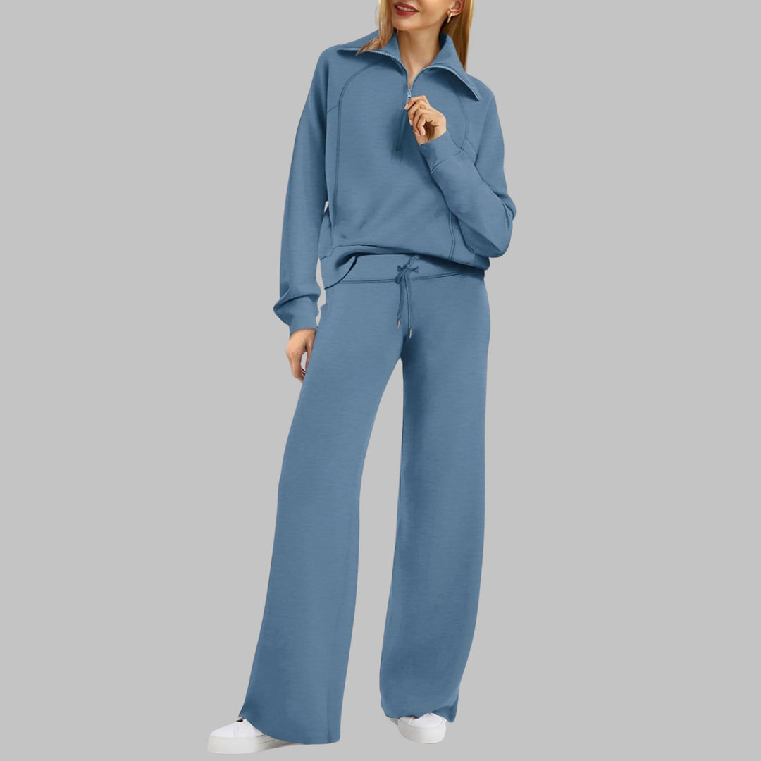 UDAY™ - Comfy Half Zip Sweatshirt and Wide Leg Pants Set - MABEL LONDON