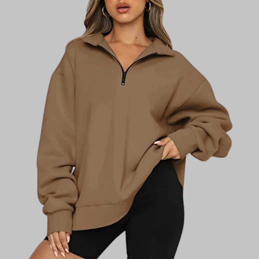 TENLEY™ - Casual Oversized Half Zip Long Sleeve Sweatshirt - MABEL LONDON