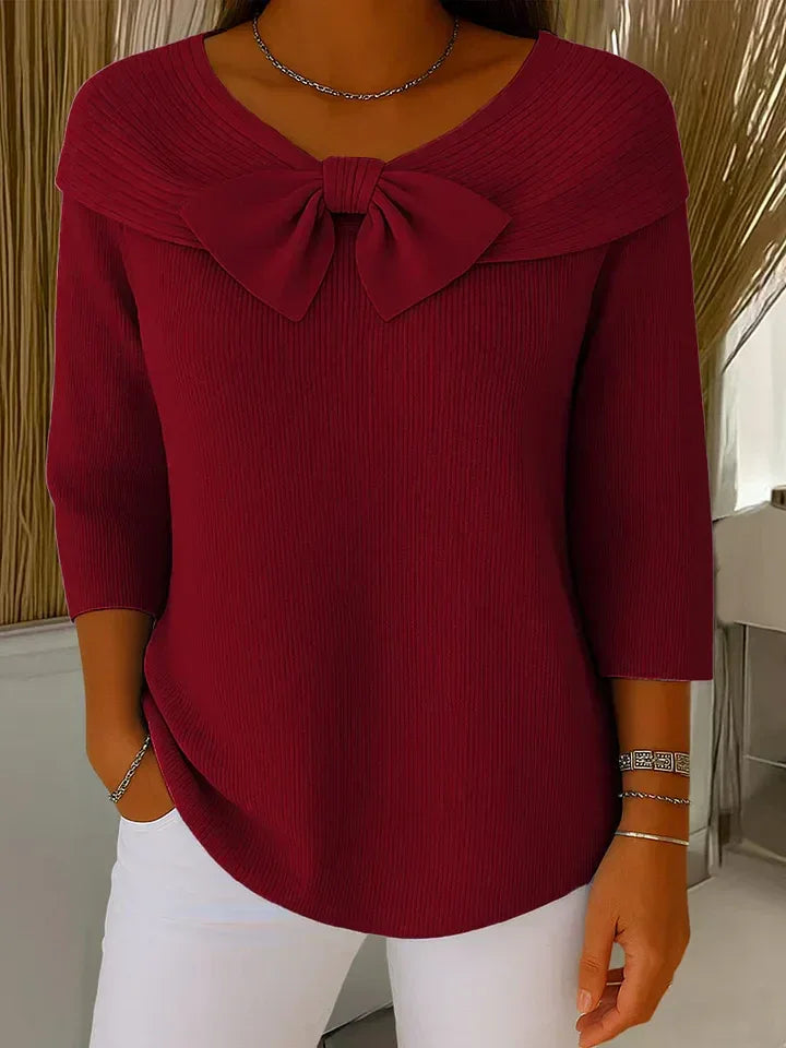 SERENNA | Women's Sweater with Bow and Round Neckline - MABEL LONDON