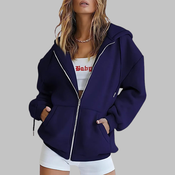 DARA™ - Classic Zip Up Oversized Hooded Jacket - MABEL LONDON
