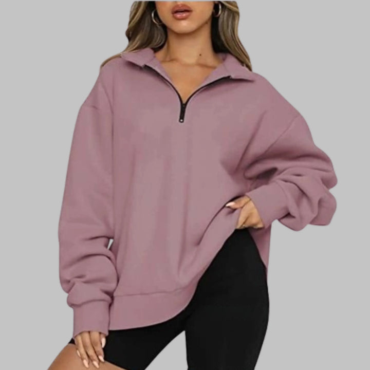 TENLEY™ - Casual Oversized Half Zip Long Sleeve Sweatshirt - MABEL LONDON