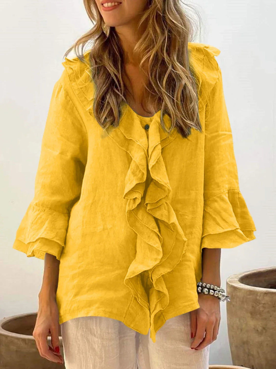 NADINE™ - Chic Bell Sleeve Ruffle Top - MABEL LONDON