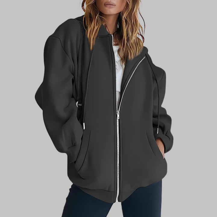 DARA™ - Classic Zip Up Oversized Hooded Jacket - MABEL LONDON
