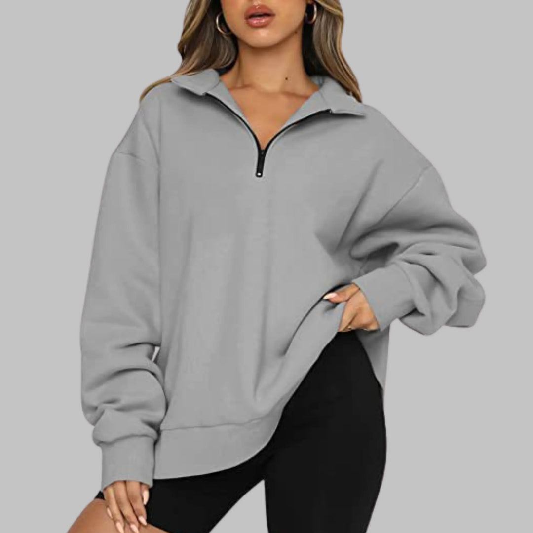TENLEY™ - Casual Oversized Half Zip Long Sleeve Sweatshirt - MABEL LONDON