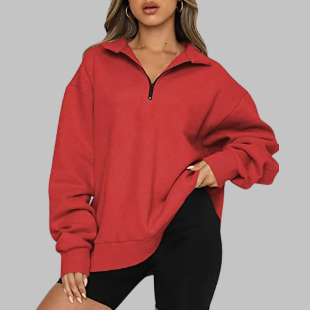 TENLEY™ - Casual Oversized Half Zip Long Sleeve Sweatshirt - MABEL LONDON
