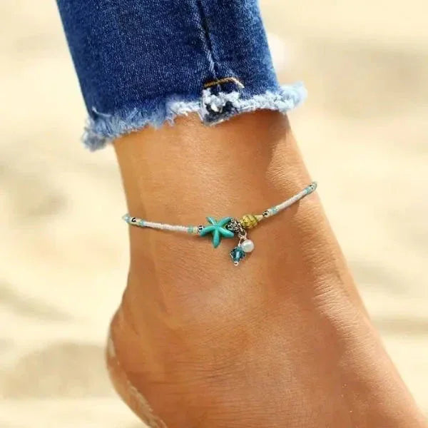 Star & Shell Anklet with Natural Stones - MABEL LONDON