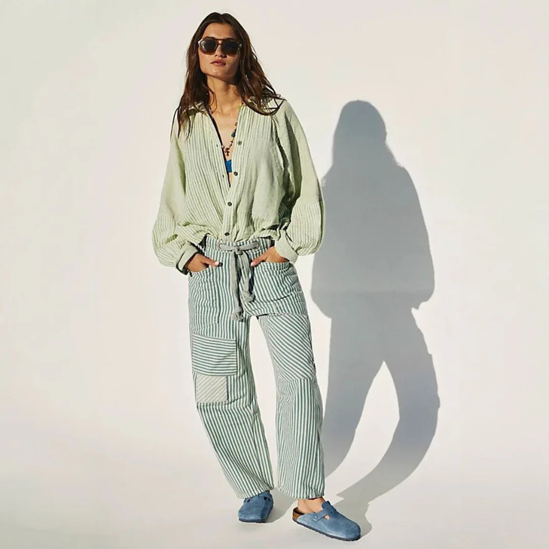 PERLAH™ – Chic Stripe Drawstring Wide-Leg Pants - MABEL LONDON