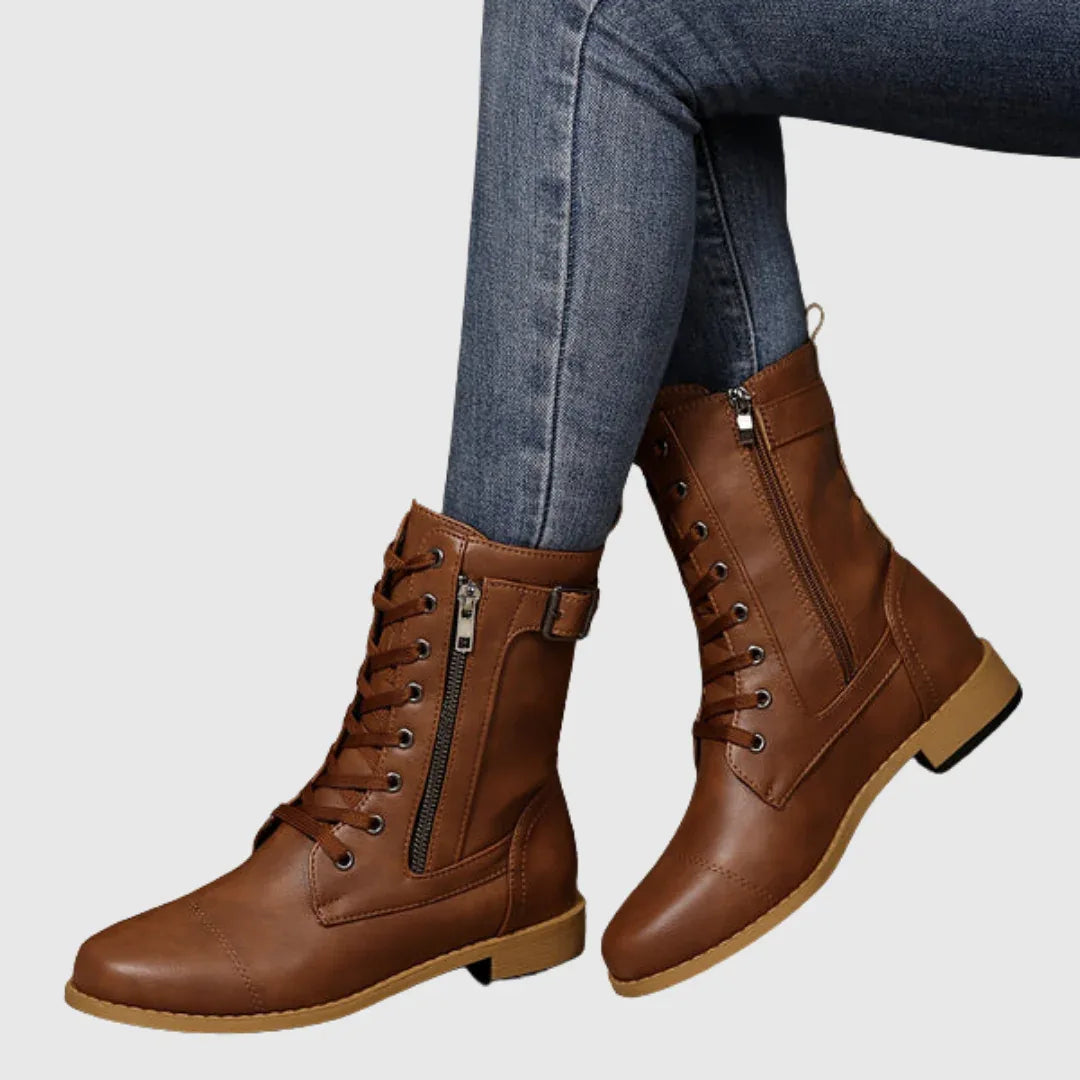 Carmine | Comfortable Side-Zip Leather Boots - MABEL LONDON