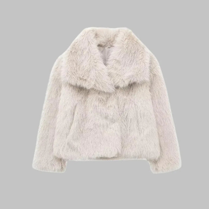 WEENA™ - Classy Long Sleeve Collared Fuzzy Coat - MABEL LONDON