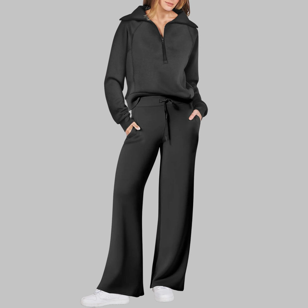 UDAY™ - Comfy Half Zip Sweatshirt and Wide Leg Pants Set - MABEL LONDON