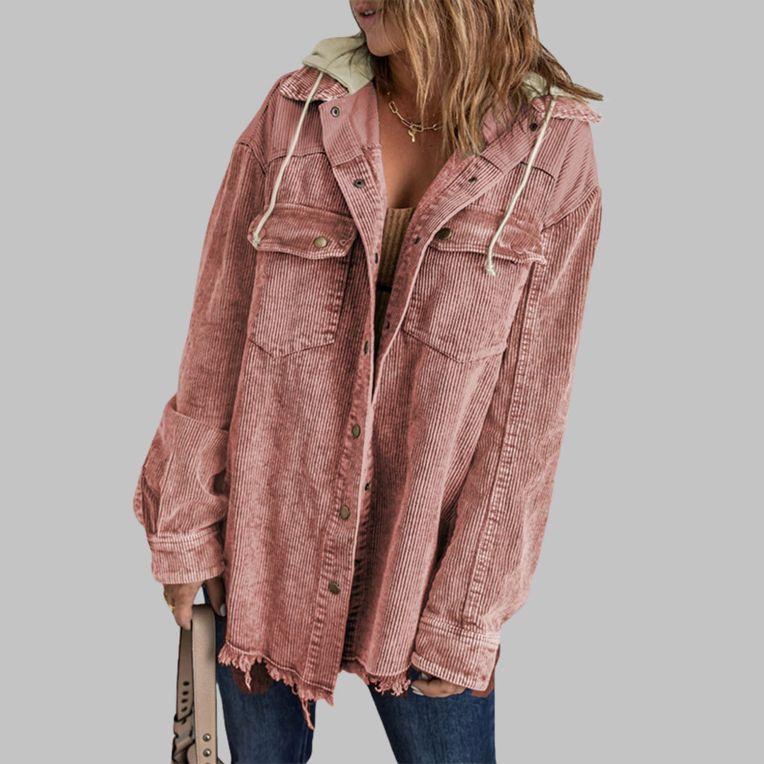 DABRINA™ - Classic Button Down Long Sleeve Hooded Jacket - MABEL LONDON